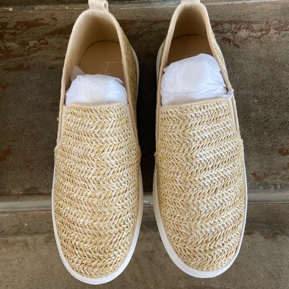 Nicole Miller Tonnille Beige Raffia Slip-On Sneakers - Picture 2 of 6